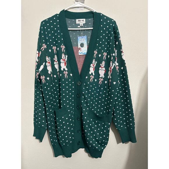 Unique Vintage Sweaters - Unique Vintage Green Frosty The Snowman cardigan size M/L New